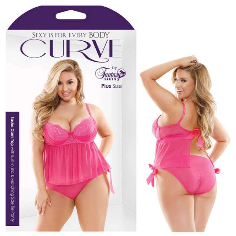 Fantasy Lingerie Curve Sasha Cami Top With Built-In Bra & Matching Side Tie Panty 1X/2X